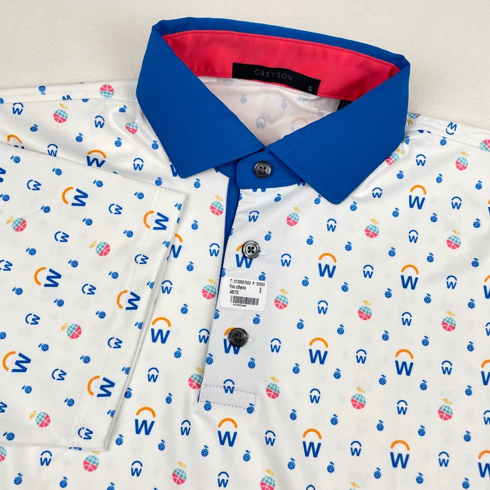 Greyson Mens Polo Workday Arctic Golf Shirt White Blue Novelty Print Size S NWOT